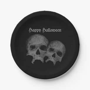 Assiettes En Carton Crâne noir foncé Joyeux Décor de fête d'Halloween