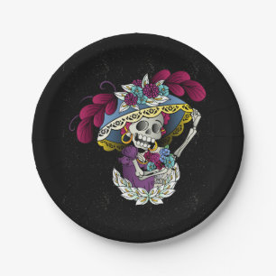 Assiettes En Carton Crâne vectorielle catrina mexicaine