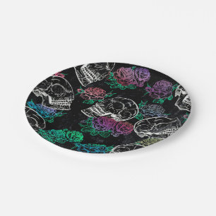 Assiettes En Carton Crânes et Roses sombres   Funky Glam Ombre Grunge