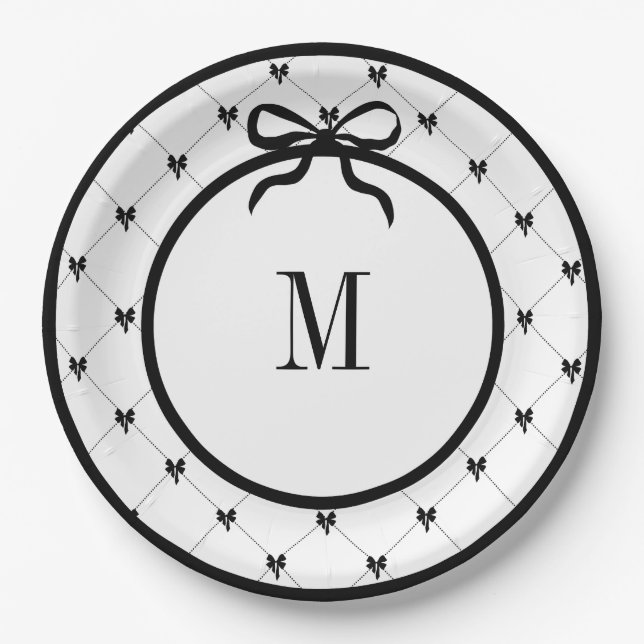 Assiettes En Carton Cravate a Bow 9" Plaque monogramme (Devant)