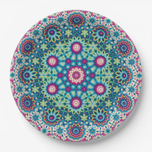 Assiettes En Carton Cravate arc-en-ciel géométrique Mandala 5 Motif