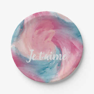 Assiettes En Carton Cravate-teinture rose et bleu Peinture d'aquarelle