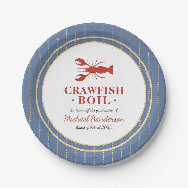 Assiettes En Carton Crawfish Boil Fruits de mer Blue Graduation Party (Devant)