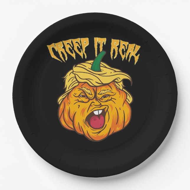 Assiettes En Carton Crazy Halloween Citrouille Trumpkin costume (Devant)