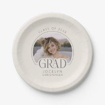 Cream Charcoal Personalized Photo Grad Party