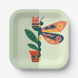 Assiettes En Carton Création de libellule florale fantaisiste