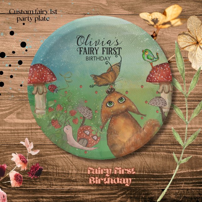 Assiettes En Carton Créatures boisées enchantées Fée Premier anniversa (Enchanted Woodland Creatures Fairy First Birthday Paper Plates)