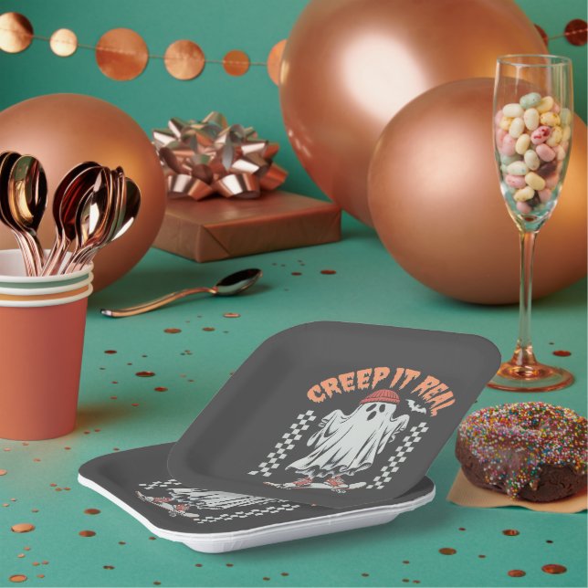 Assiettes En Carton Creep It Real Retro Halloween patinage fantôme (Multi)