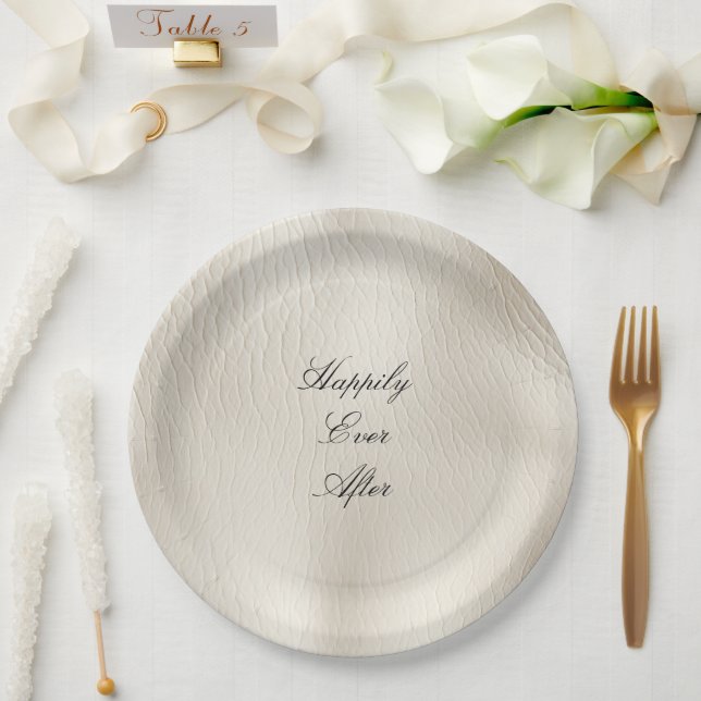 Assiettes En Carton Crème blanche Faux Mariage en cuir (Mariage)