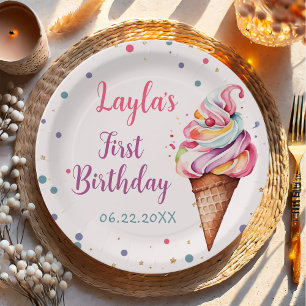 Assiettes En Carton Crème de glace 1er fête d'anniversaire