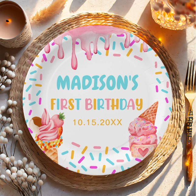 Assiettes En Carton Crème de glace 1er fête d'anniversaire (Créateur téléchargé)