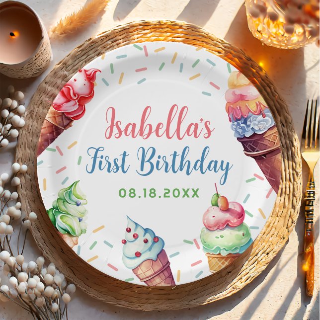 Assiettes En Carton Crème de glace 1er fête d'anniversaire (Créateur téléchargé)