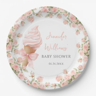 Assiettes En Carton Crème de glace rose Floral été bébé fille douche