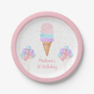 Assiettes En Carton Crème de glace rose or Pastel Anniversaire