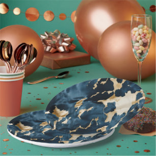 Assiettes En Carton Crème d'or bleu cowhide