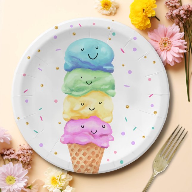 Assiettes En Carton Crème glacée Douce Plaques de papier d'anniversair (Créateur téléchargé)