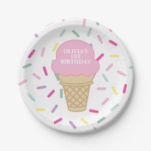Assiettes En Carton Crème glacée et arroses sucrées Un 1er anniversair