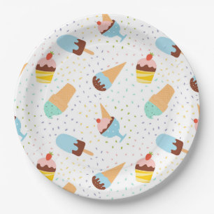Assiettes En Carton Crème glacée et Confetti