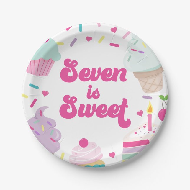 Assiettes En Carton Crème glacée et gâteau Sept est doux 7e anniversai (Devant)