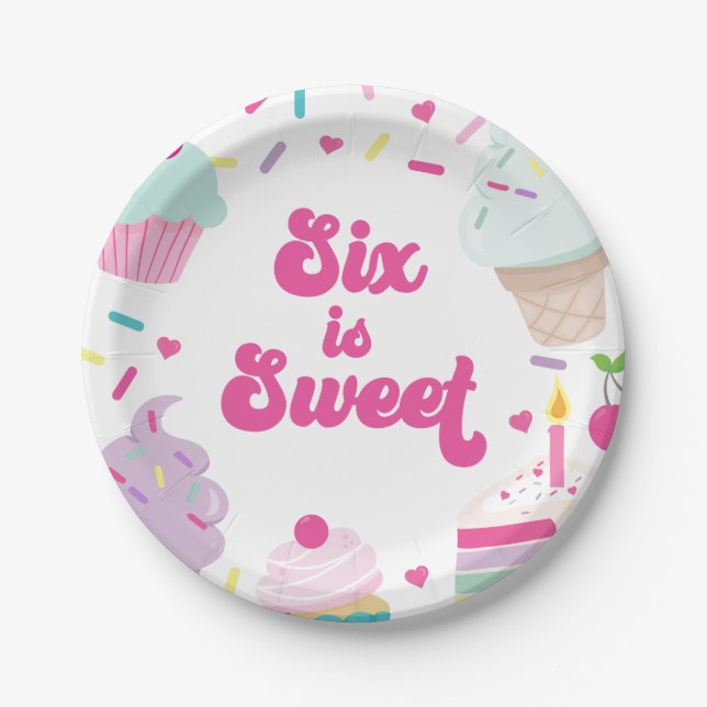 Assiettes En Carton Crème glacée et gâteau Six est doux 6e anniversair (Devant)