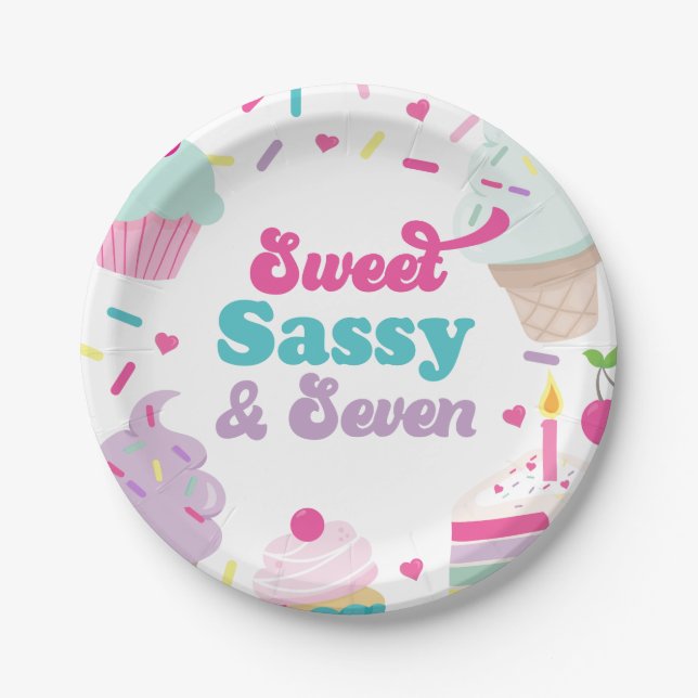 Assiettes En Carton Crème glacée et gâteau sucré Sassy Sept 7e anniver (Devant)
