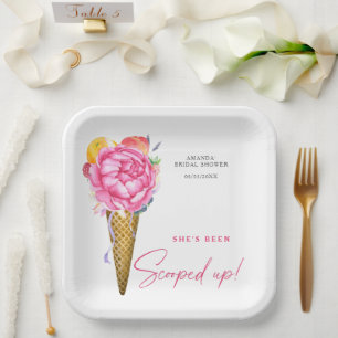 Assiettes En Carton Crème glacée FLEURS Aquarelle - Baby shower