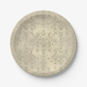 Assiettes En Carton Crème Neutre Tan Double Motif Damassé