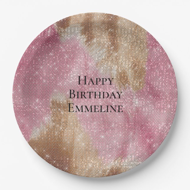 Assiettes En Carton Crème rose étincelante dorée Cowgirl Cowhide Anniv (Devant)