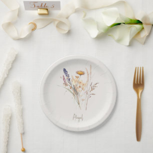 Assiettes En Carton Crème Script Automne Floral Douche Cocktail