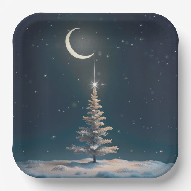 Assiettes En Carton Crescent Moon avec l'étoile de Noël (Recto)