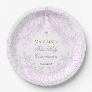 Assiettes En Carton crête de lilas à l'aquarelle Première Sainte Commu