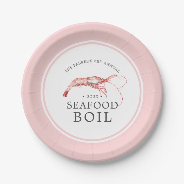 Assiettes En Carton Crevette bouillie| Fruits de mer à thème rose (Devant)