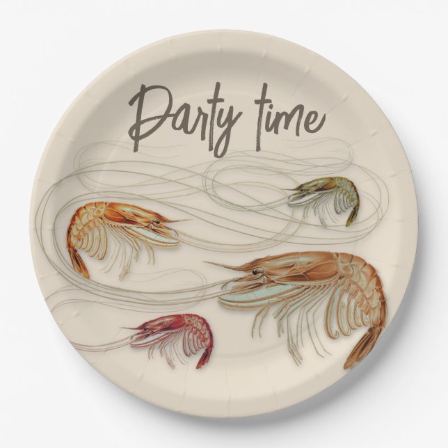 Assiettes En Carton Crevettes Anniversaire Personnalisé Texte Fête des (Devant)