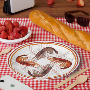 Assiettes En Carton Crevettes Longue Antennes Crevettes Fruits de mer