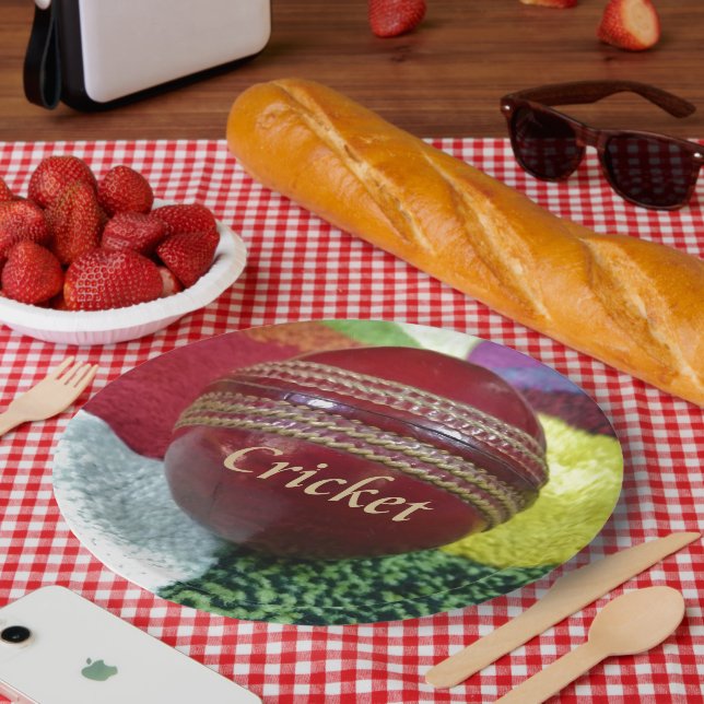 Assiettes En Carton Cricket : Red Hard Ball Art Print (Pique-nique)