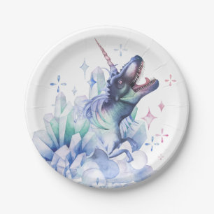 Assiettes En Carton Cristal Dinocorn Unicorn Dinosaur Mystical Party