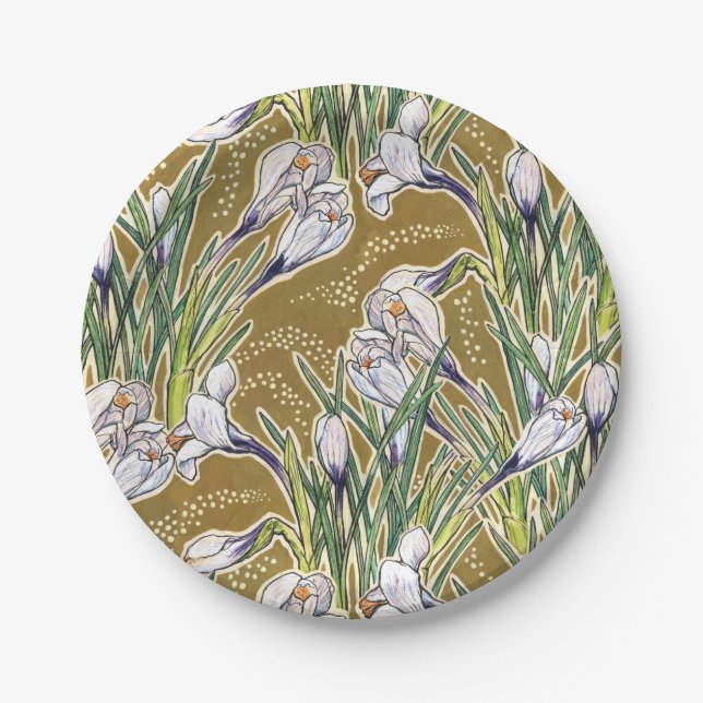 Assiettes En Carton Crocus, motifs floraux, belles fleurs printanières (Devant)