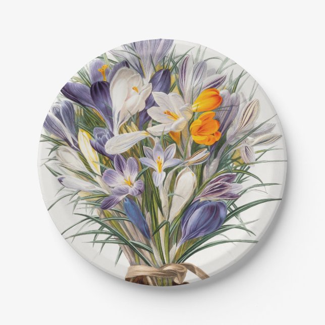 Assiettes En Carton Crocus Spring Flower Botanique Floral Art (Devant)