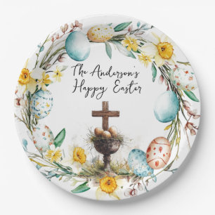 Assiettes En Carton Croix avec oeufs décoratifs I floral Pâques