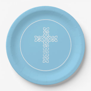 Assiettes En Carton Croix   Baby Blue Communion Baptême Christening