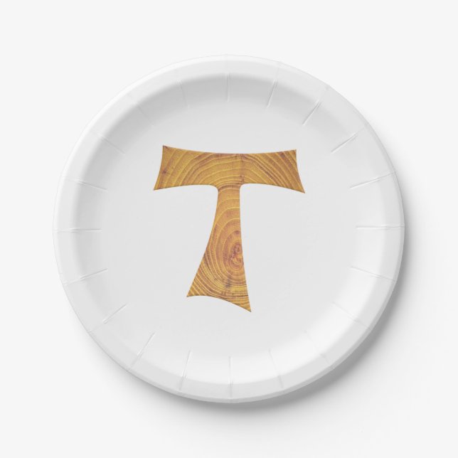 Assiettes En Carton Croix de Tau franciscaine en bois (Devant)