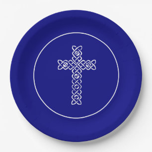 Assiettes En Carton Croix   Navy Blue Communion Baptism Christen