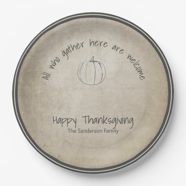 Assiettes En Carton Croquis Rustique du citrouille Thanksgiving (Devant)