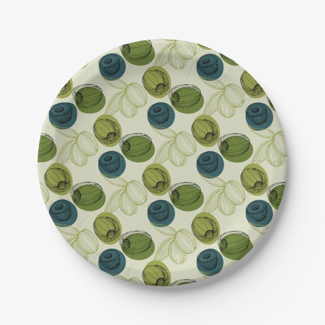 Assiettes En Carton Croquis vert Olive Dessin Cuisine Motif (Devant)