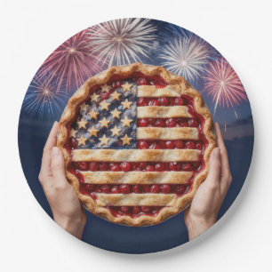 Assiettes En Carton Croûte de drapeau américain sur une tarte aux ceri