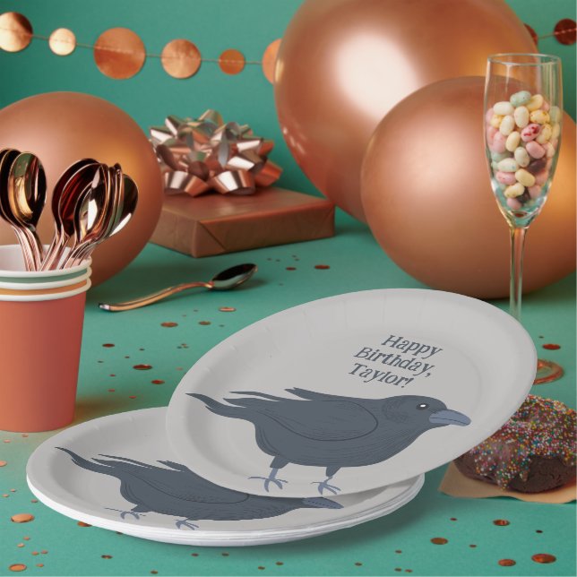 Assiettes En Carton Crow noir sur gris Personnalisé (Multi)