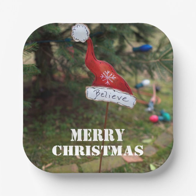 Assiettes En Carton Croyez Joyeux Noël Père Noël Casquette (Recto)