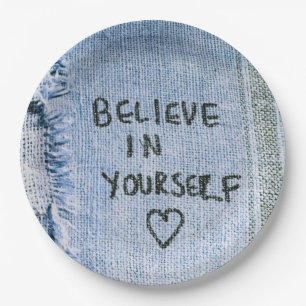 Assiettes En Carton Croyez-vous en vous-même Motivation Blue Denim