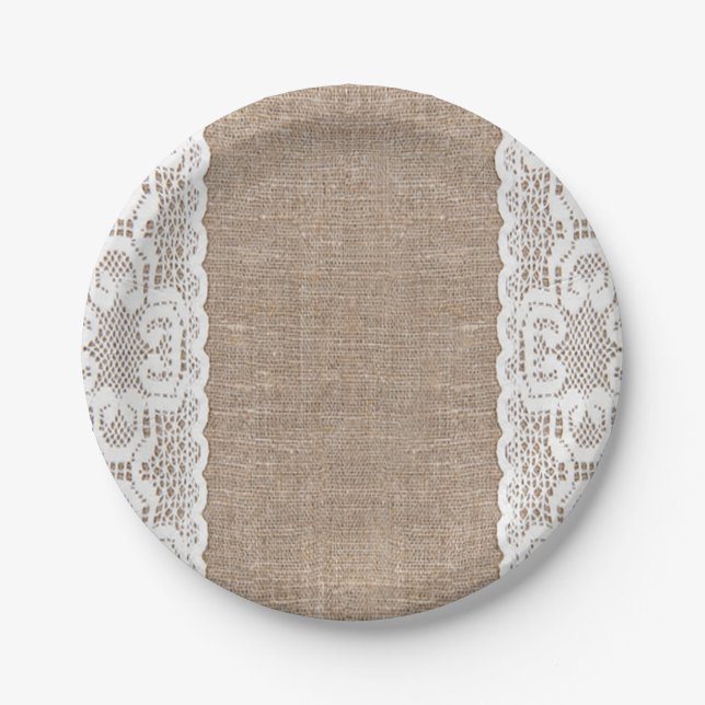 Assiettes En Carton Cru, dentelle, toile de jute, grunge, victorian, (Devant)