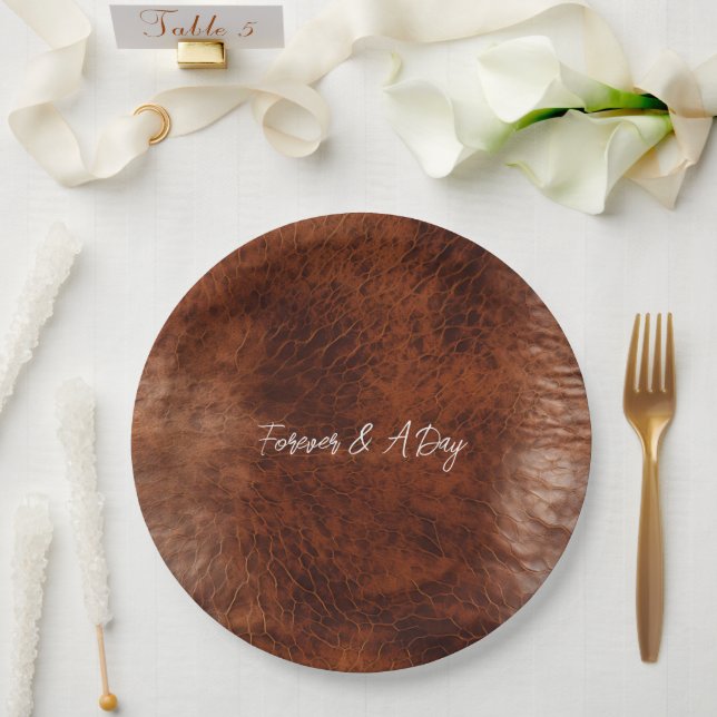 Assiettes En Carton Cuir Brown Western Faux (Mariage)